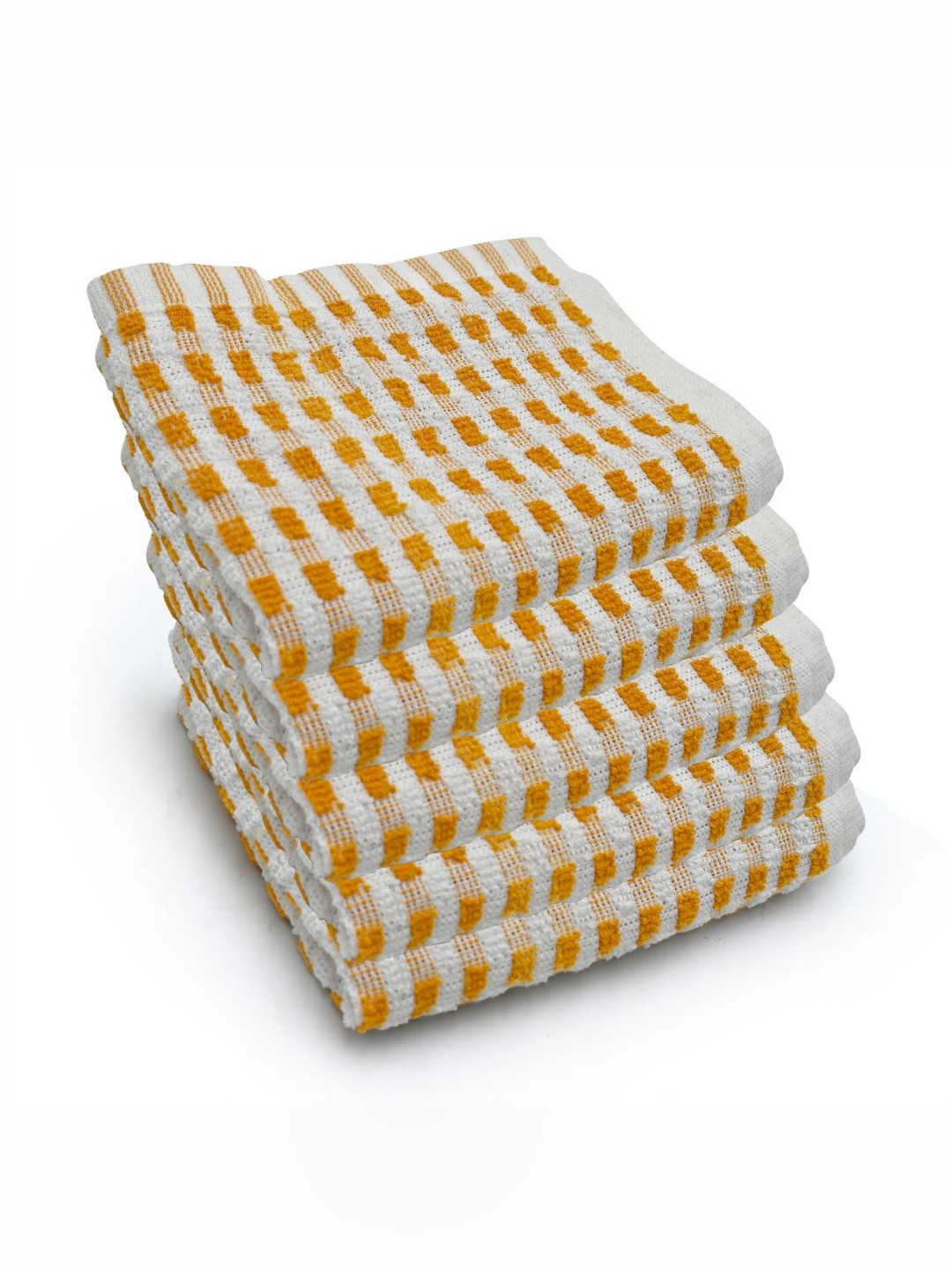 PRAKARTIK Yellow 5 Pieces Checked Cotton Kitchen Towels