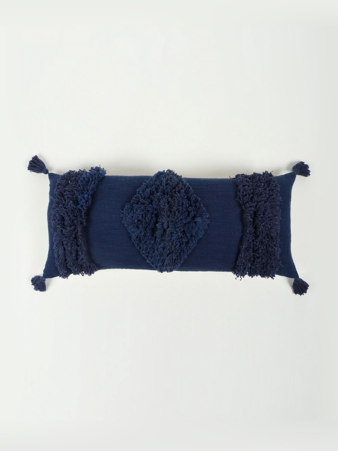 Art Avenue Tufted Arke Navy Blue Cotton Embroidered Rectangle Cushion Cover -16x24In