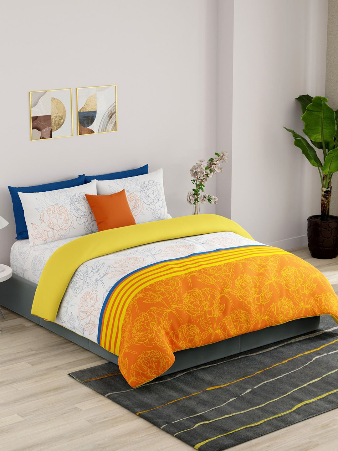 United Colors of Benetton Orange- Cloured AC Room Pure Cotton Extra Large Bedding Set