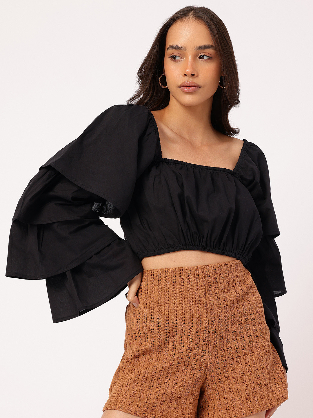 DressBerry Layered Bell Sleeves Crop Top