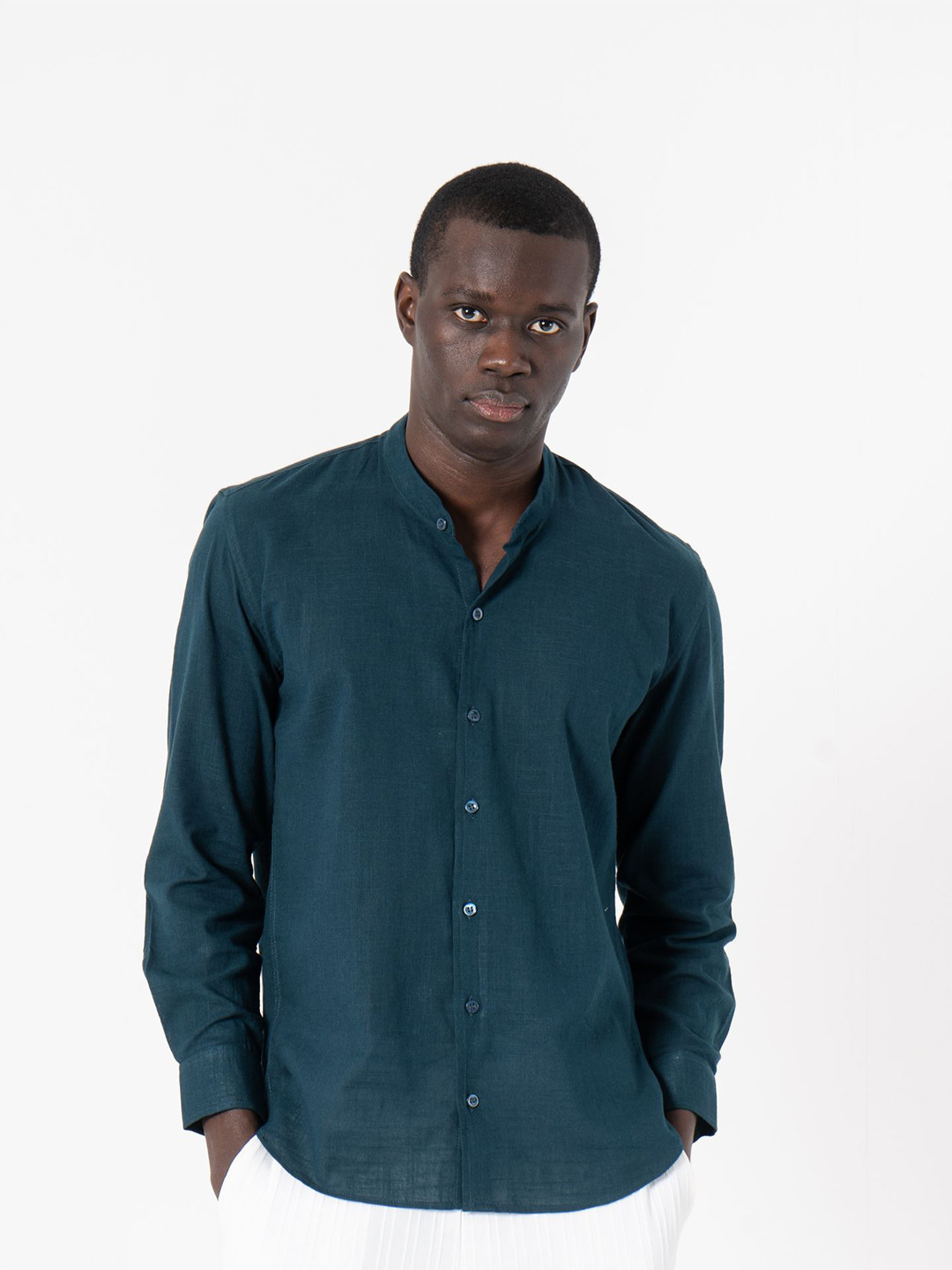 SANSKRUTIHOMES Men India Slim Band Collar Solid Cotton Slim Fit Casual Shirt