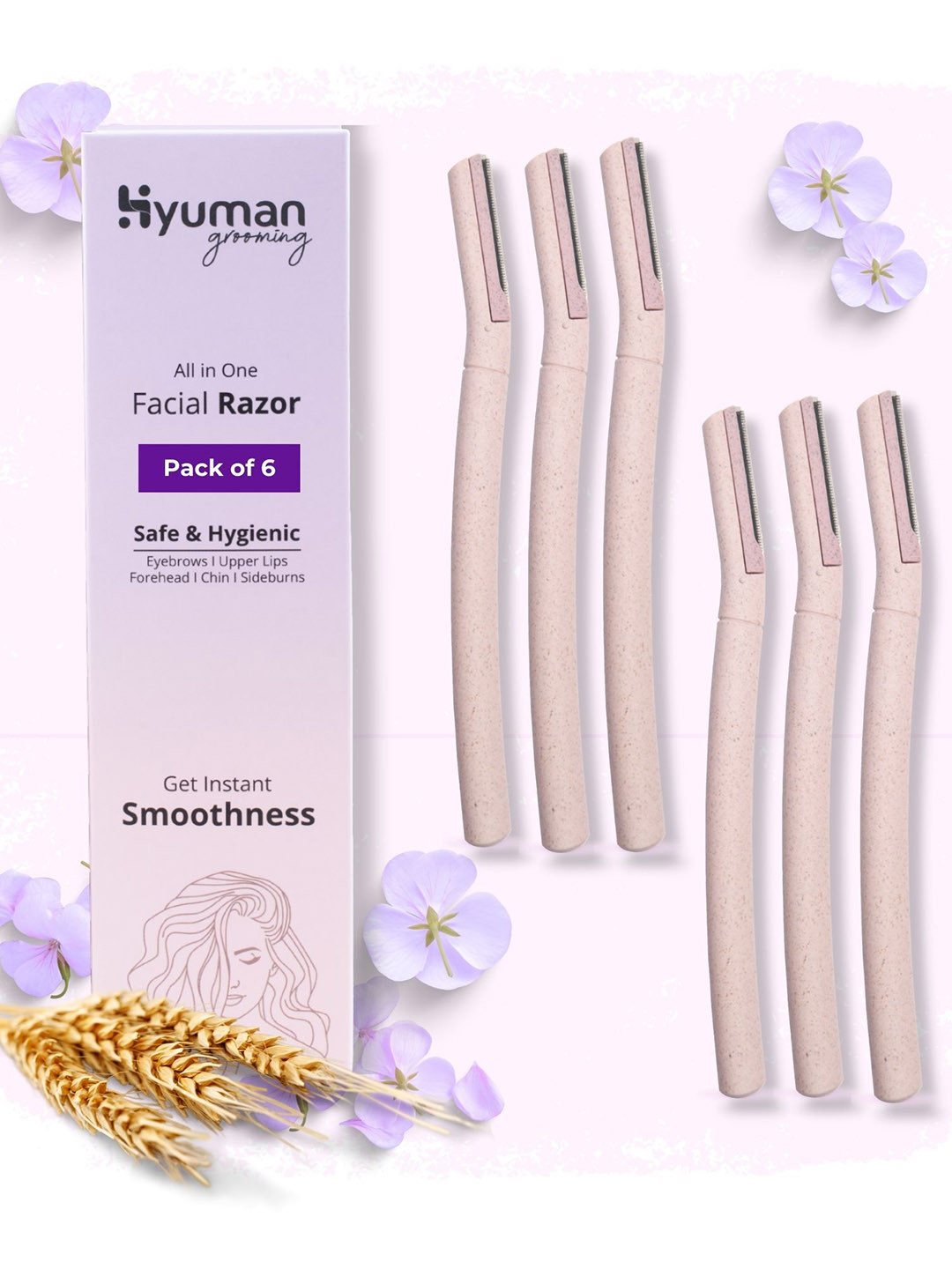 HYUMAN Set Of 6 Stainless Steel Anti Slip Grip All In One Facial Razors