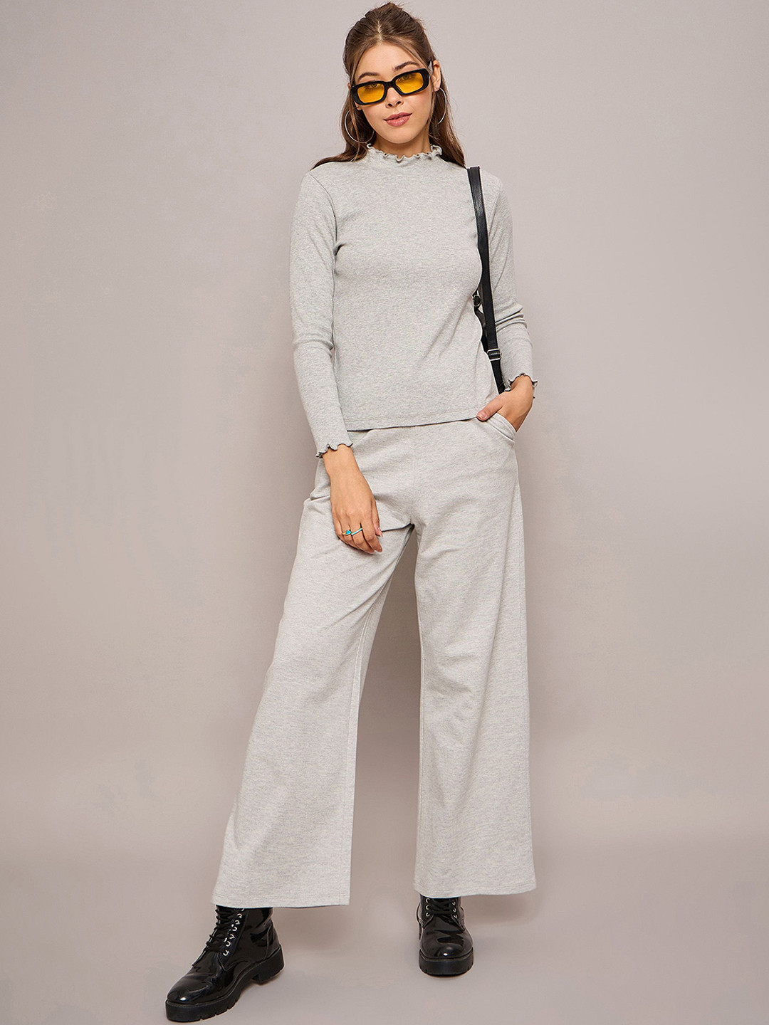 SASSAFRAS BASICS High Neck Long Sleeves Ribbed Top With Trouser