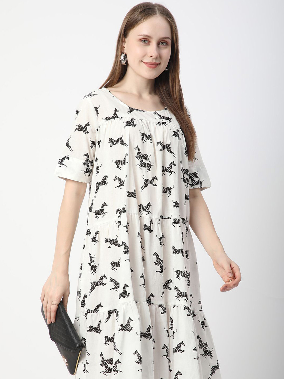 R&B Women Printed Knee Length Cotton A-Line Dress
