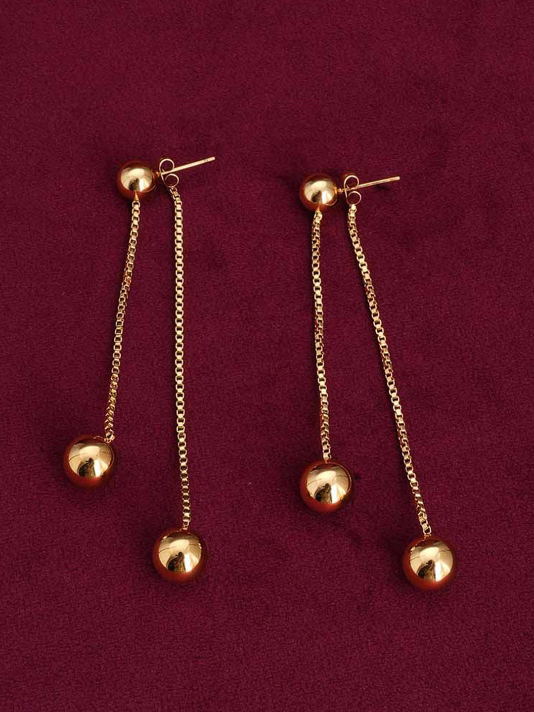 PALMONAS Gold-Plated Stainless Steel Waterproof & Anti-Tarnish Front Rear Drop Earrings
