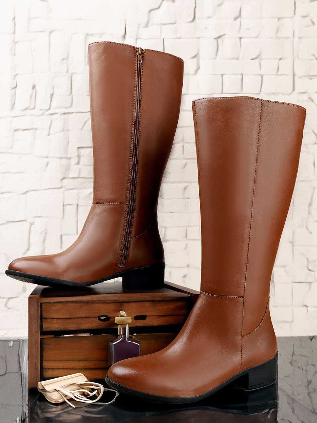 Bxxy Women High Ankle and Knee Zipper Long Boots