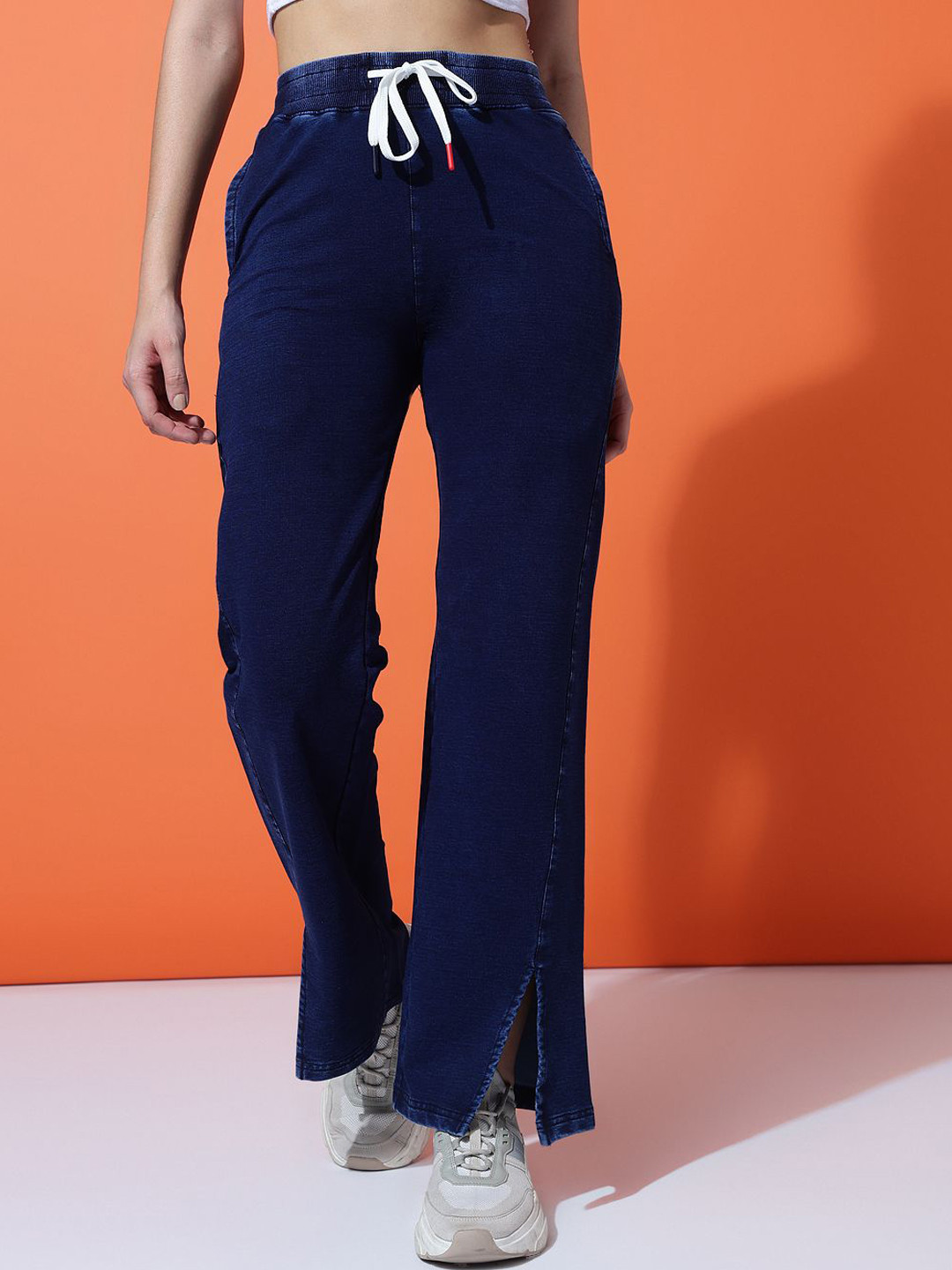 MKH Women Flared High-Rise Denim Track Pant