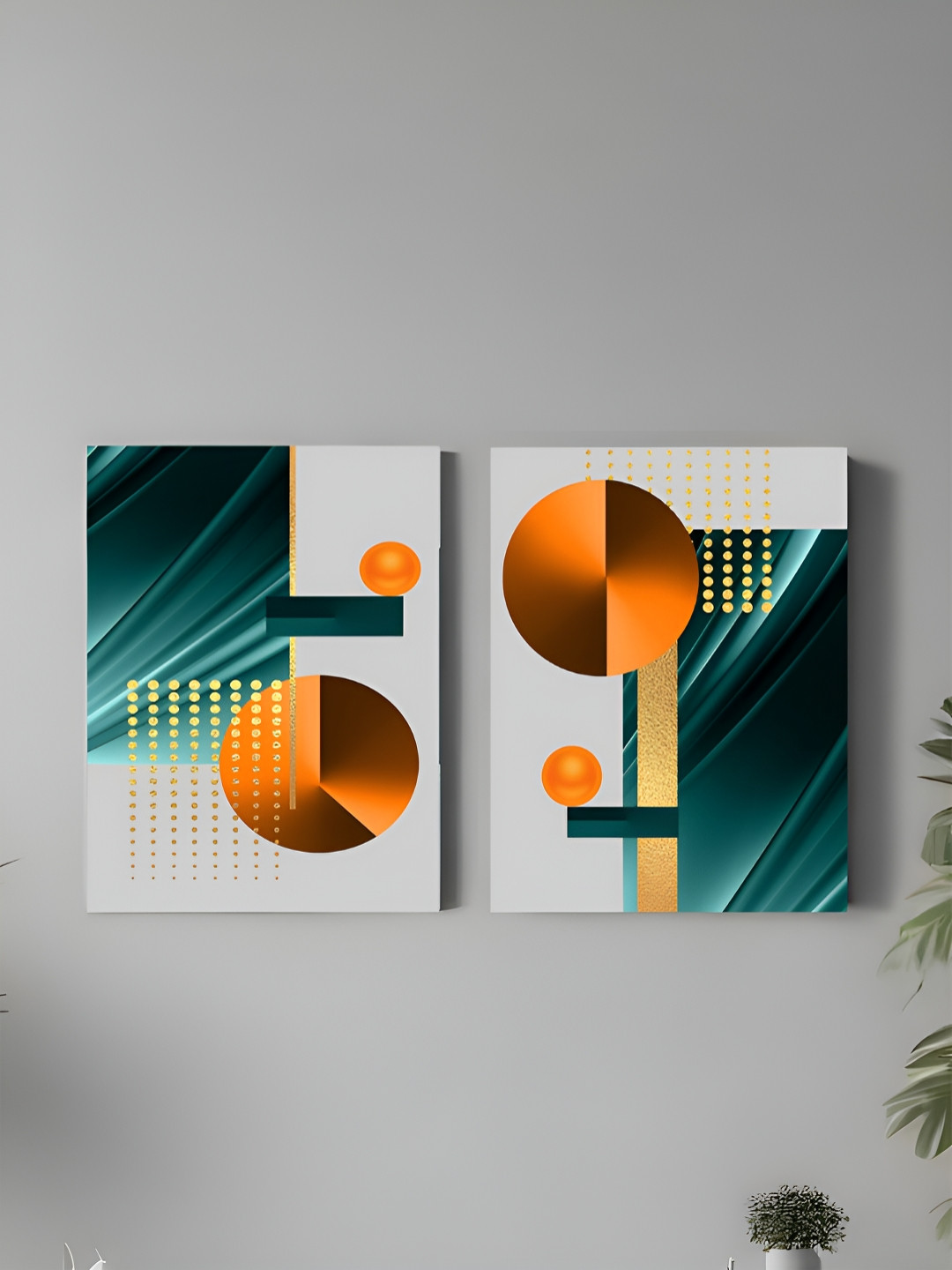 Art Street Orange Canvas 2 Pcs Wall Living Room Rectangle Paintings Wall Art -11.97 x 15In