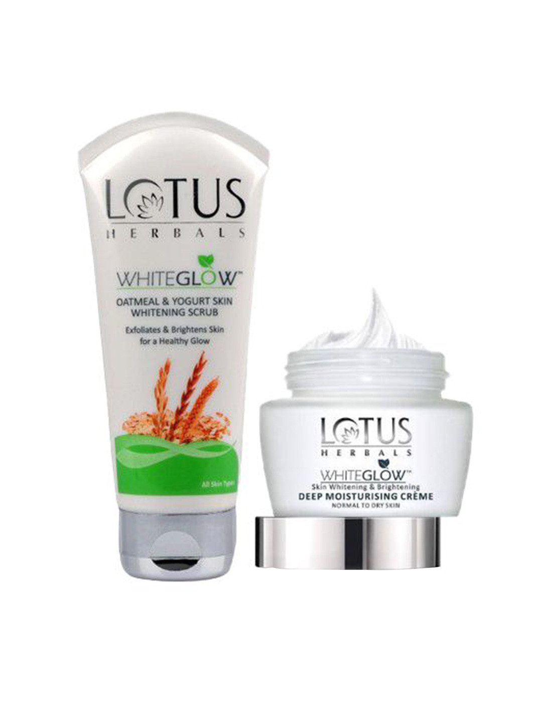 Lotus Herbals Set Of 2 White Glow Deep Moisturising Cream With Oatmeal Scrub