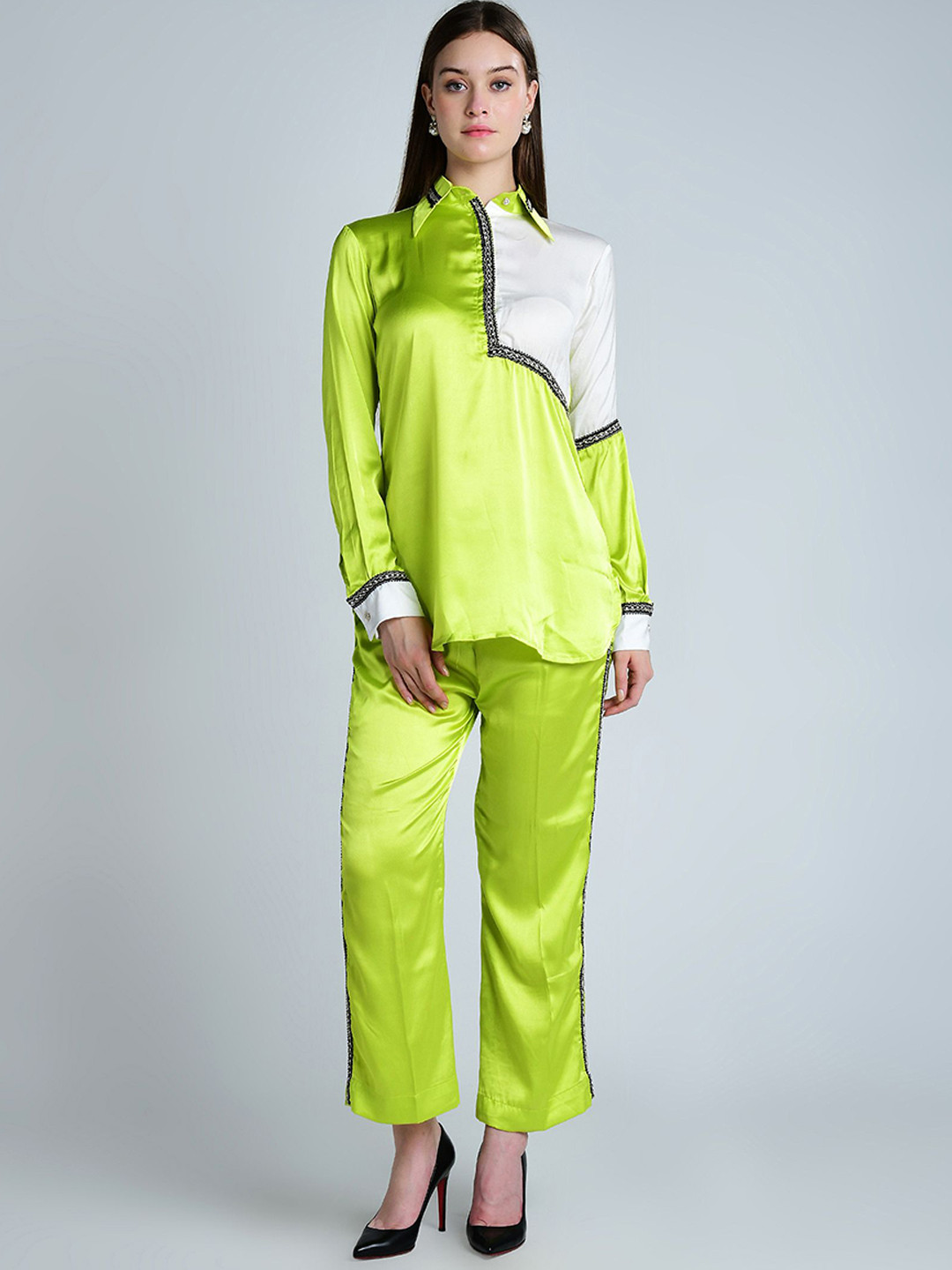 MQ Marquino Colorblocked Long Sleeves Shirt With Trousers