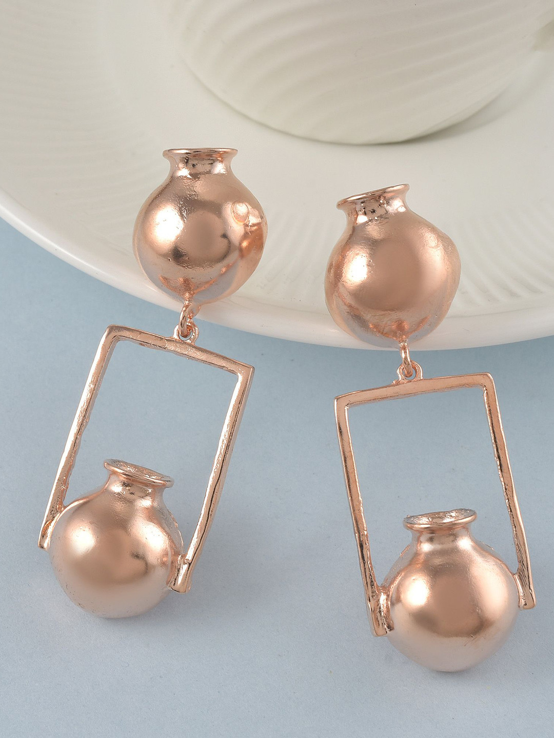 MEMOIR Copper-Plated Contemporary Matka Shaped Drop Earrings