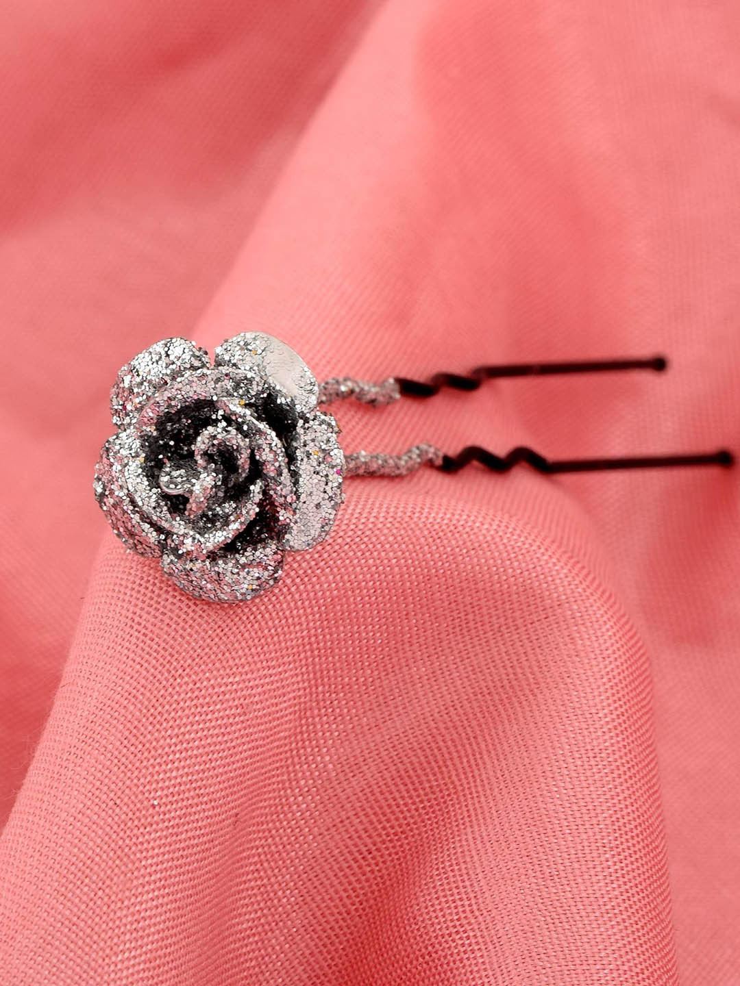 MEMOIR Embellished Glittery Silver Bobby Pins