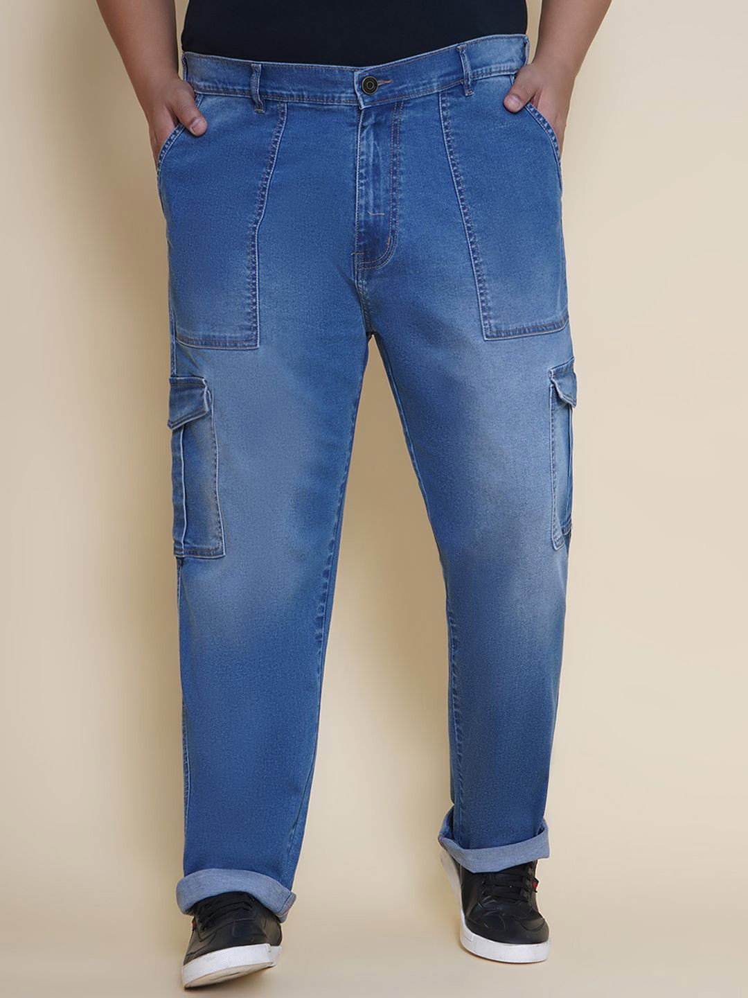 John Pride Men Plus Size Regular Fit Stretchable Cargo Jeans