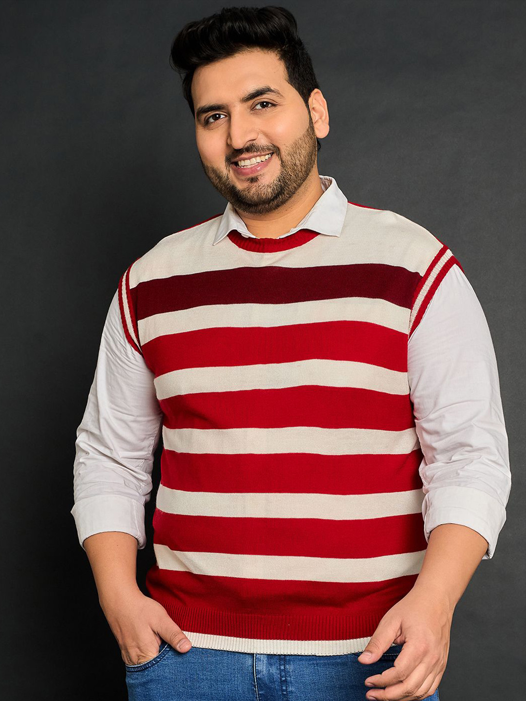 bigbanana Men Plus Size Striped Sweater Vest