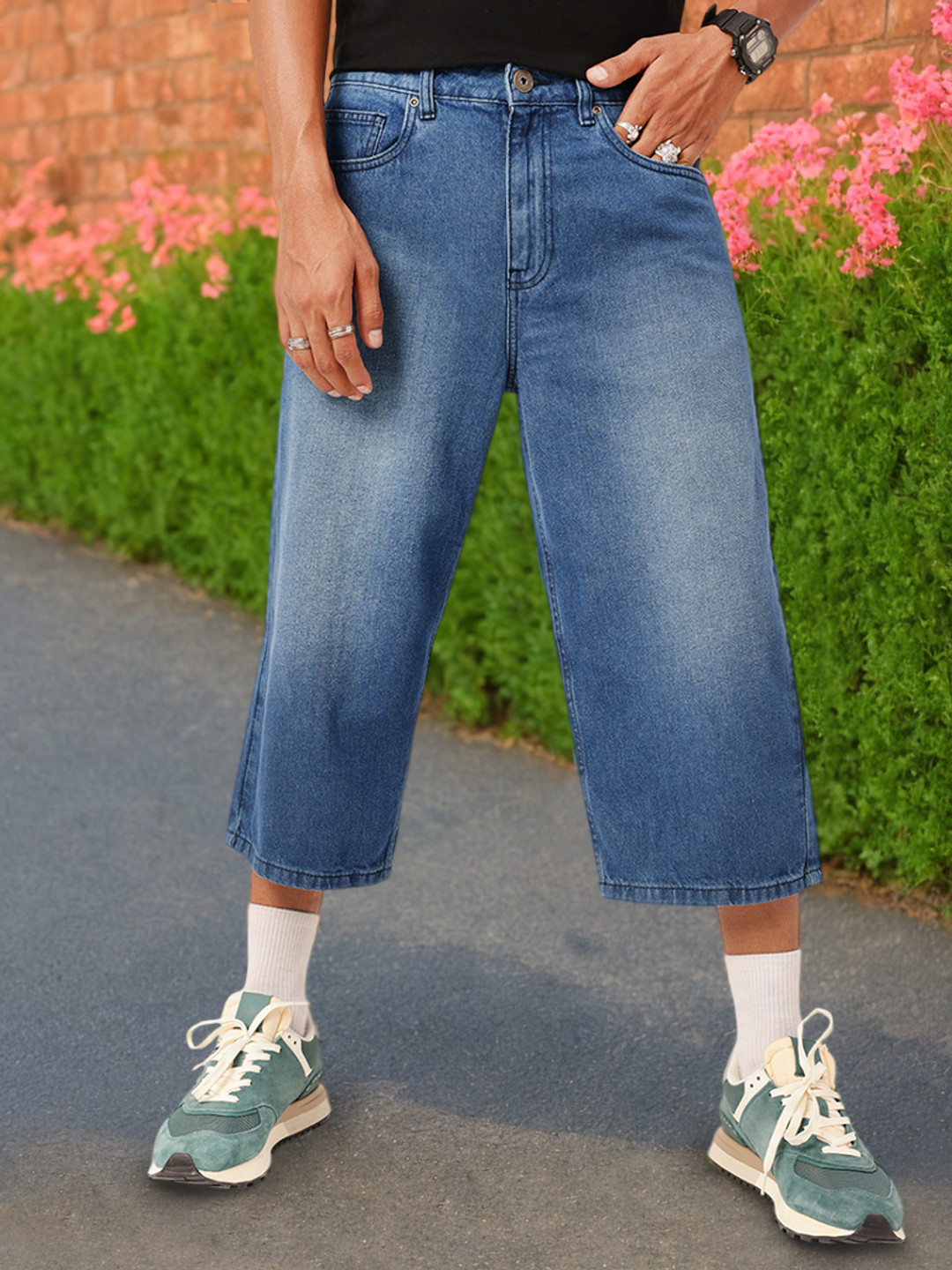 Kook N Keech Men Skater Long 3/4th Denim Shorts