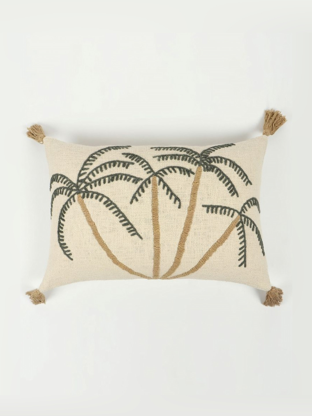 Art Avenue White & Green Tropical Embroided Cotton Rectangle Cushion Covers