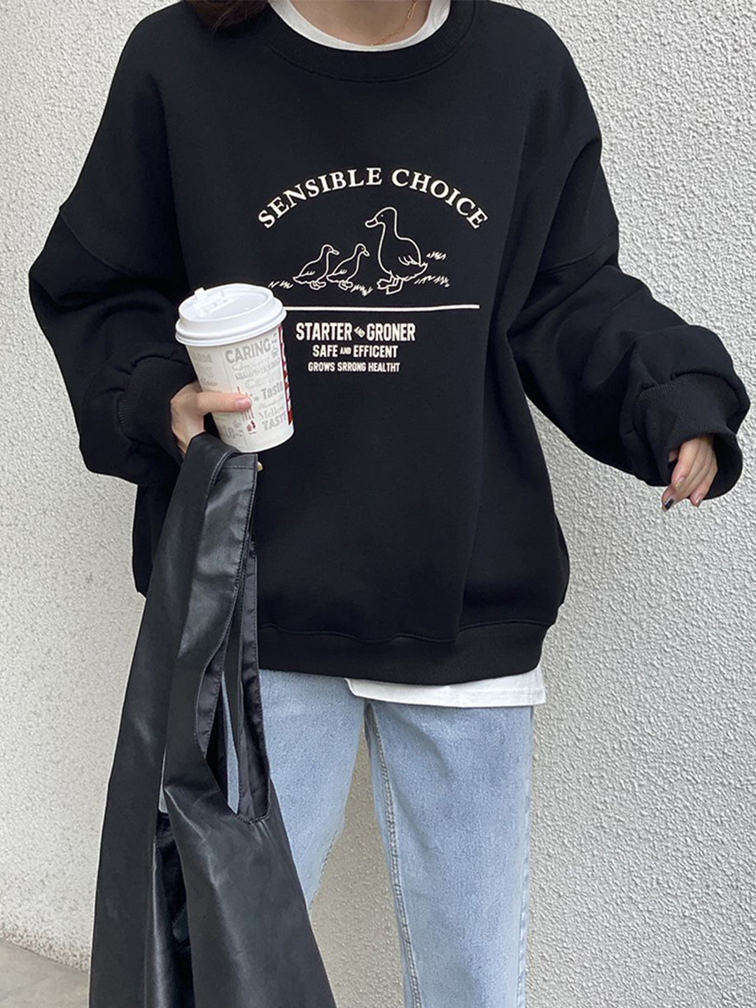 JC Mode Women Alphanumeric Printed Round Neck Long Sleeves Sweatshirt