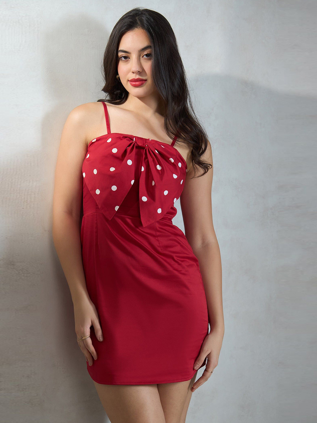 Virgio Cotton Stretch Red Mini Dress With Big Bow