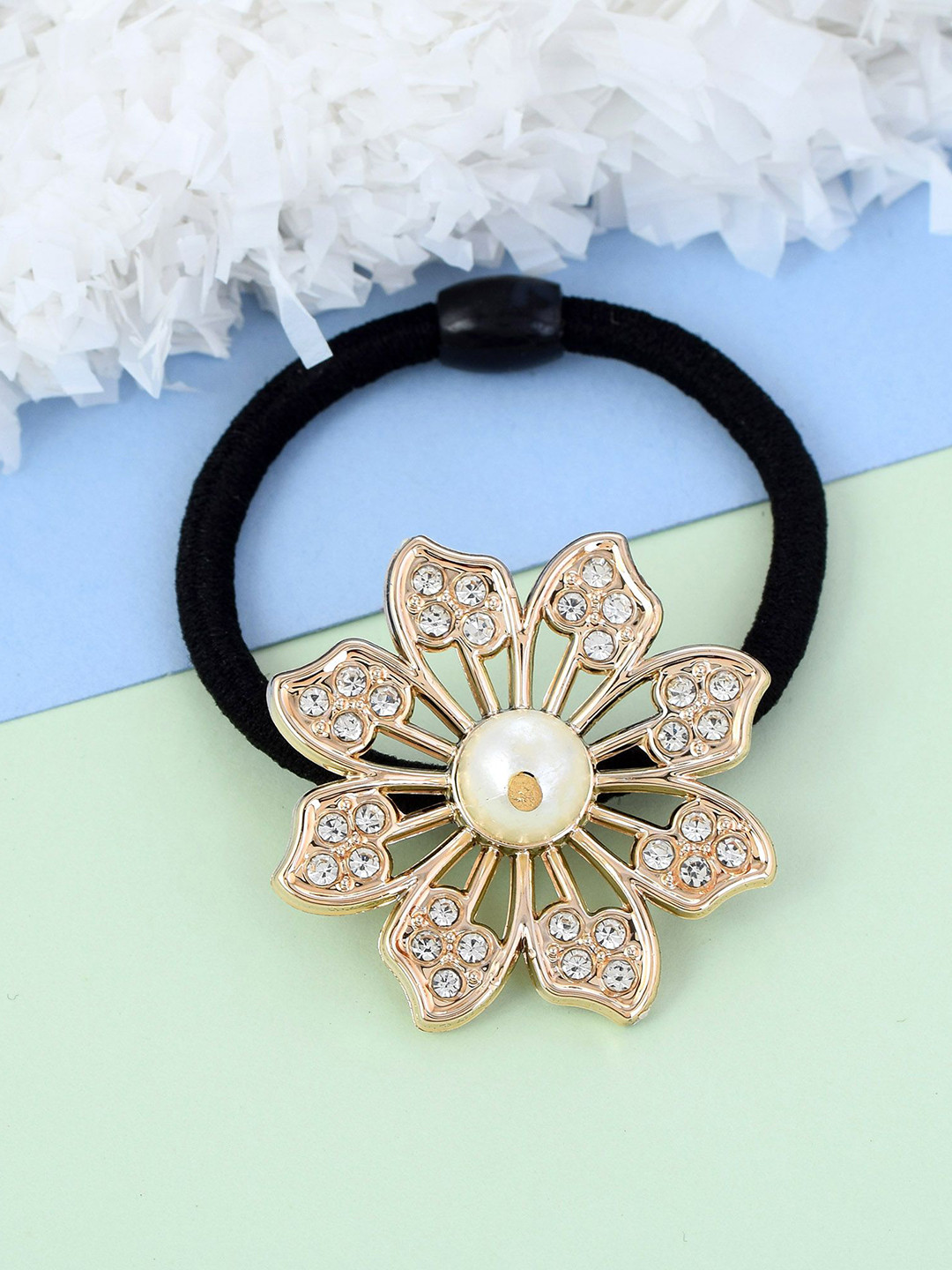 MEMOIR Gold-Plated Embellished Pearl Ponytail Holders