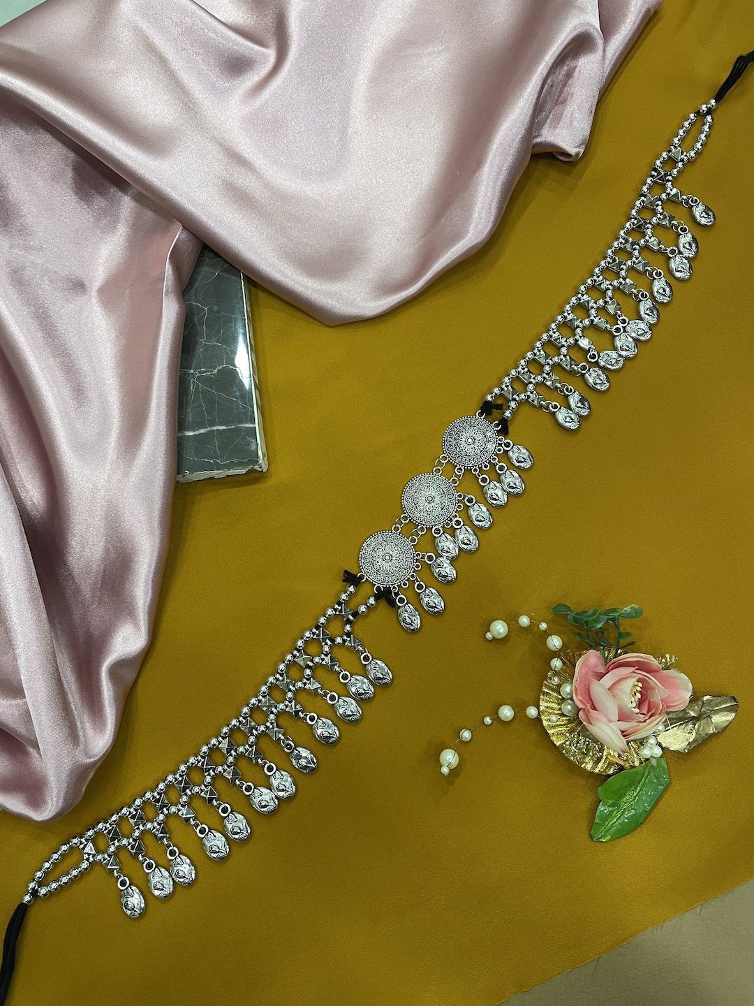 Digital Dress Room Coin & Flower Design Waist Chain Saree Accessories