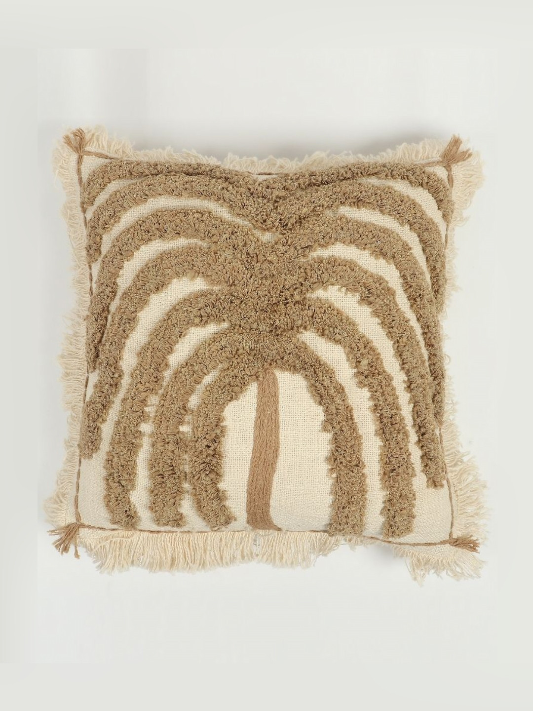 Art Avenue Tufted Palm Spring White Cotton Embroidered Square Cushion Cover -16x16In