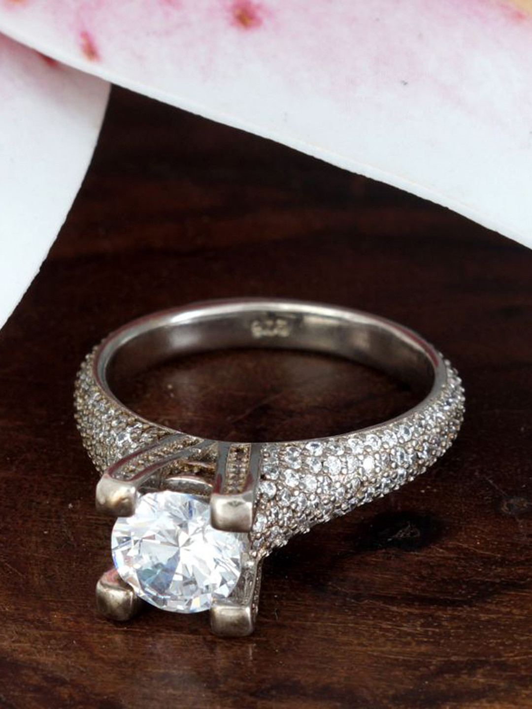 Tuanz Silver Jewelry Jagruti 925 Sterling Silver Rhodium-Plated CZ-Studded Finger Ring