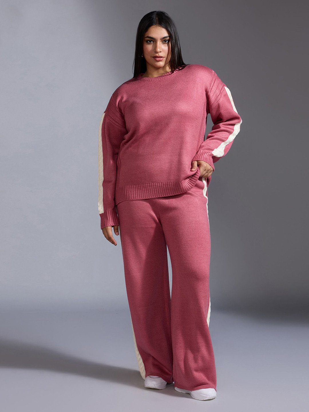 20Dresses Nude and Off White Self Design Sweatshirt With Trousers