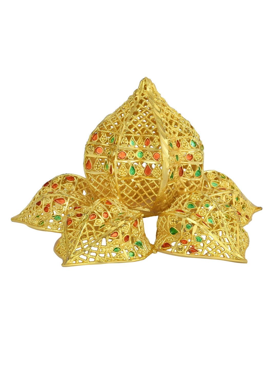 MEMOIR Meenakari Nariyal Naivedya Gold Brass Metallic Living Room Small Showpiece - 4 Inches