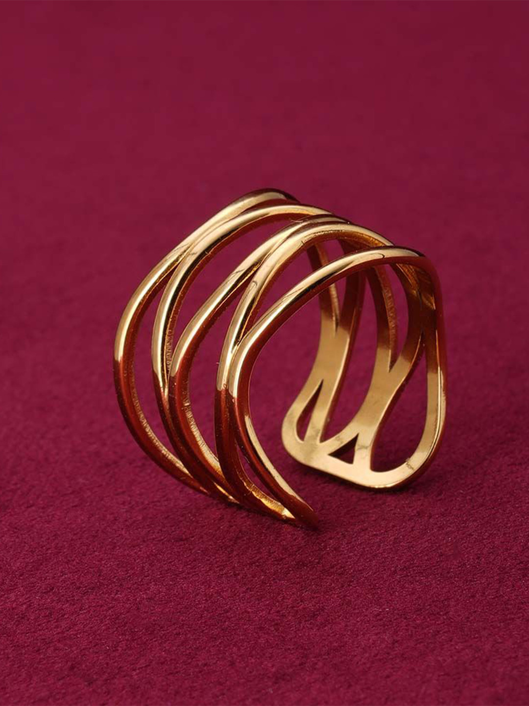 PALMONAS Gold-Plated Stainless Steel Skin Friendly Layered Opening Adjustable Finger Ring