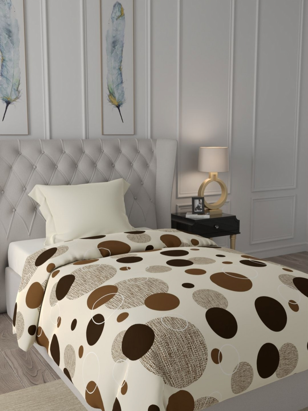 Raymond Home Cream-Coloured & Brown Geometric 300 GSM AC Room Single Bed Dohar