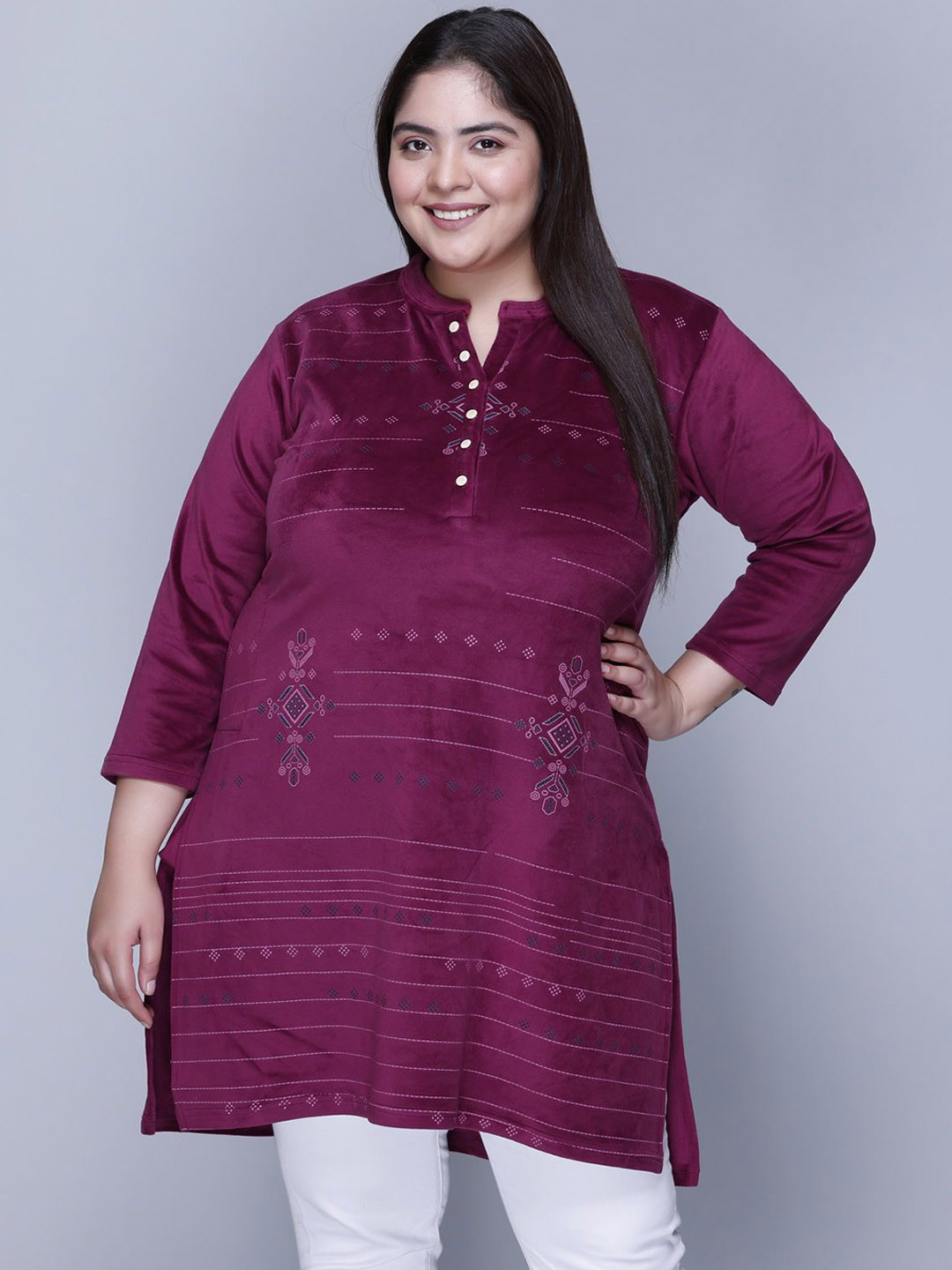 IN Love Women Plus Size Velvet Winter Wear Straight Kurta