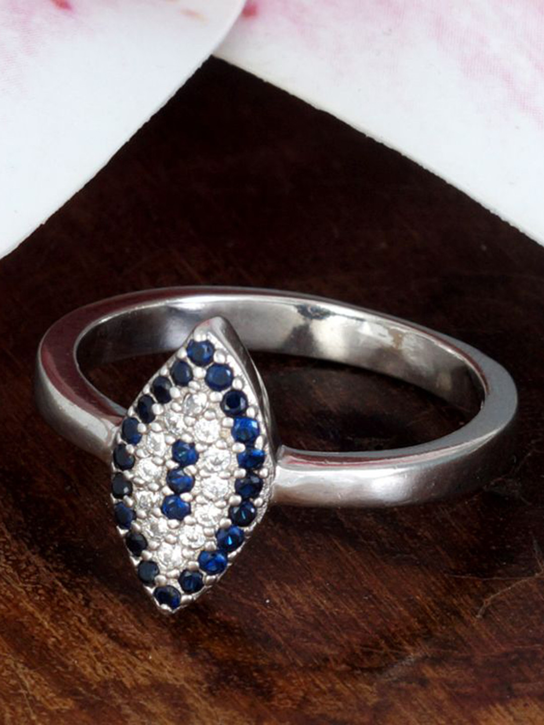 Tuanz Silver Jewelry 92.5 Sterling Silver Rhodium-Plated CZ-Studded Finger Ring