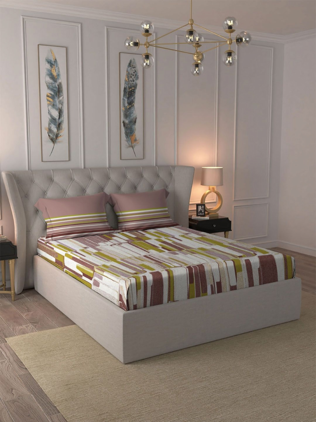 MYTRIDENT Dusk & Dawn Red Abstract Pure Cotton 144 TC Queen Bedsheet with 2 Pillow Covers-90 x 100 inches