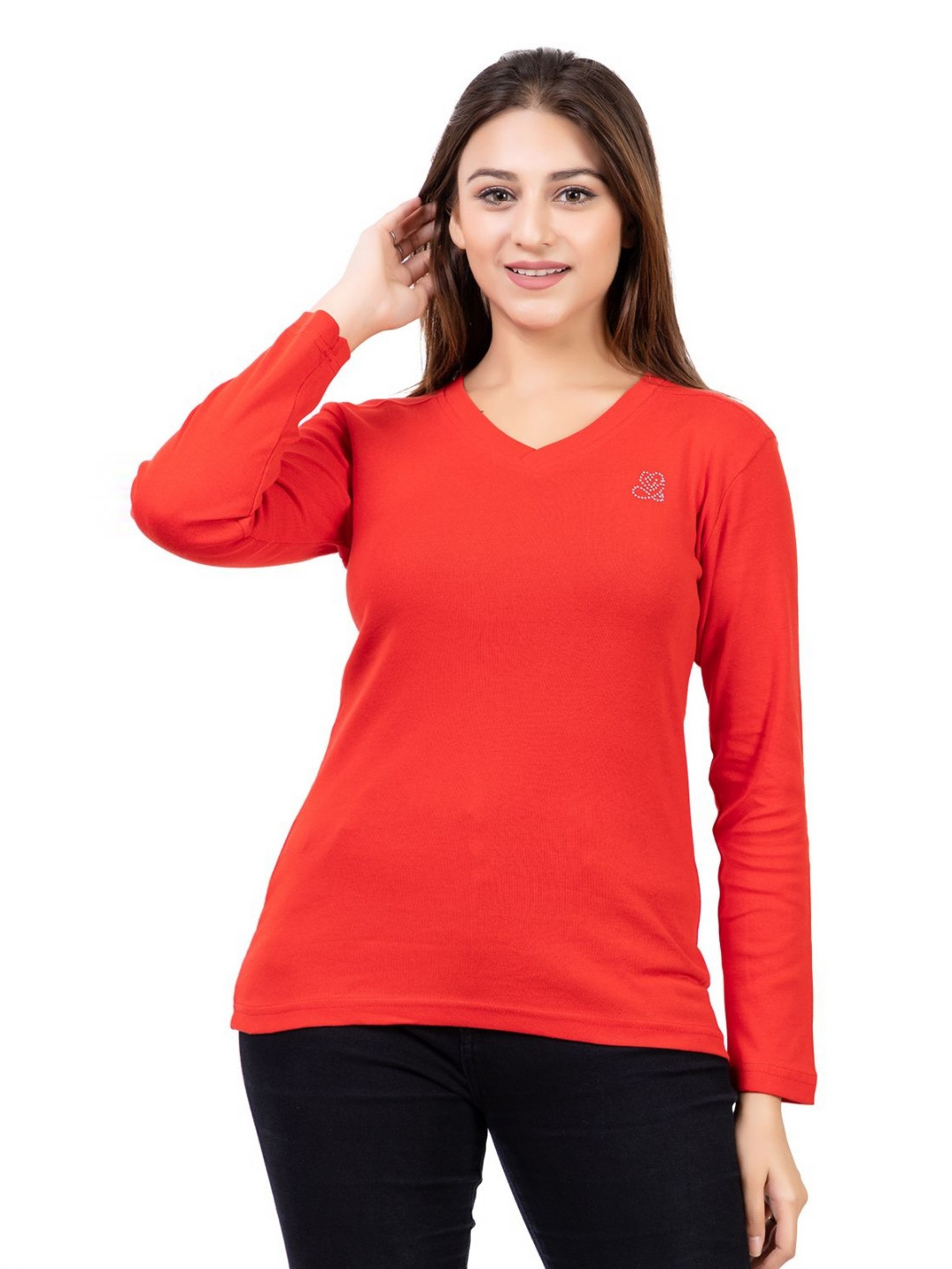 ARIIX Women Solid V-Neck Cotton Slim Fit T-shirt