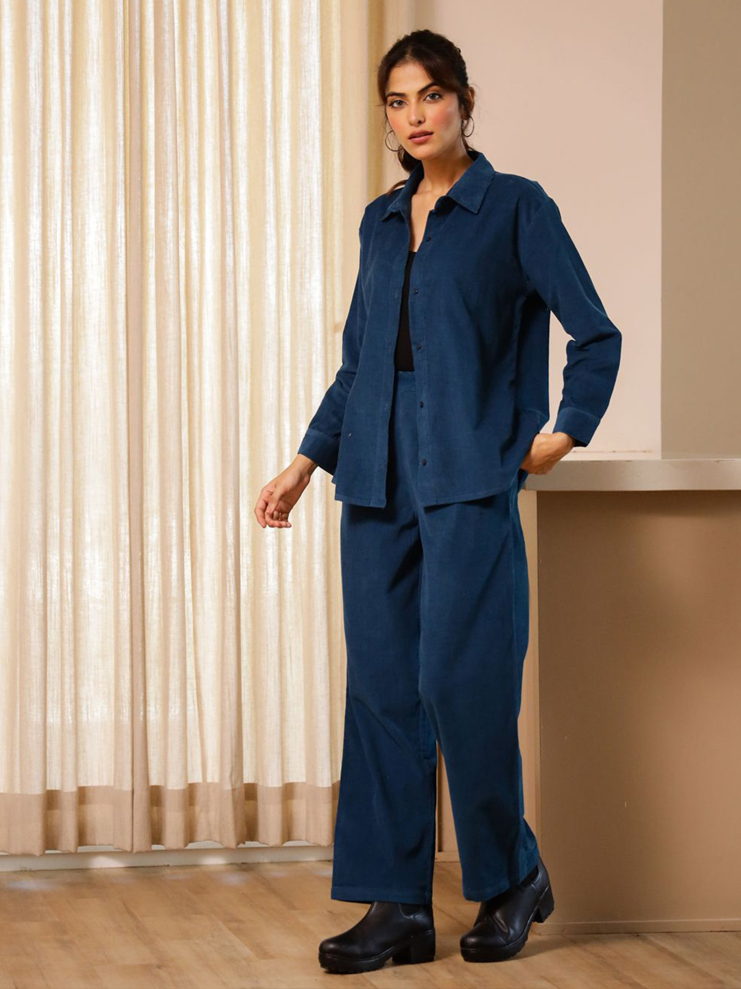 SANSKRUTIHOMES Long Sleeves Corduroy Shirt With Trousers