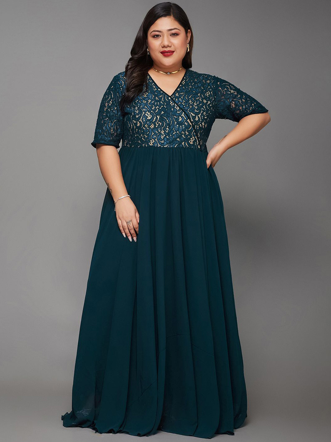 Miss Chase A+ Plus Size Women Embellished Maxi Wrap Dress