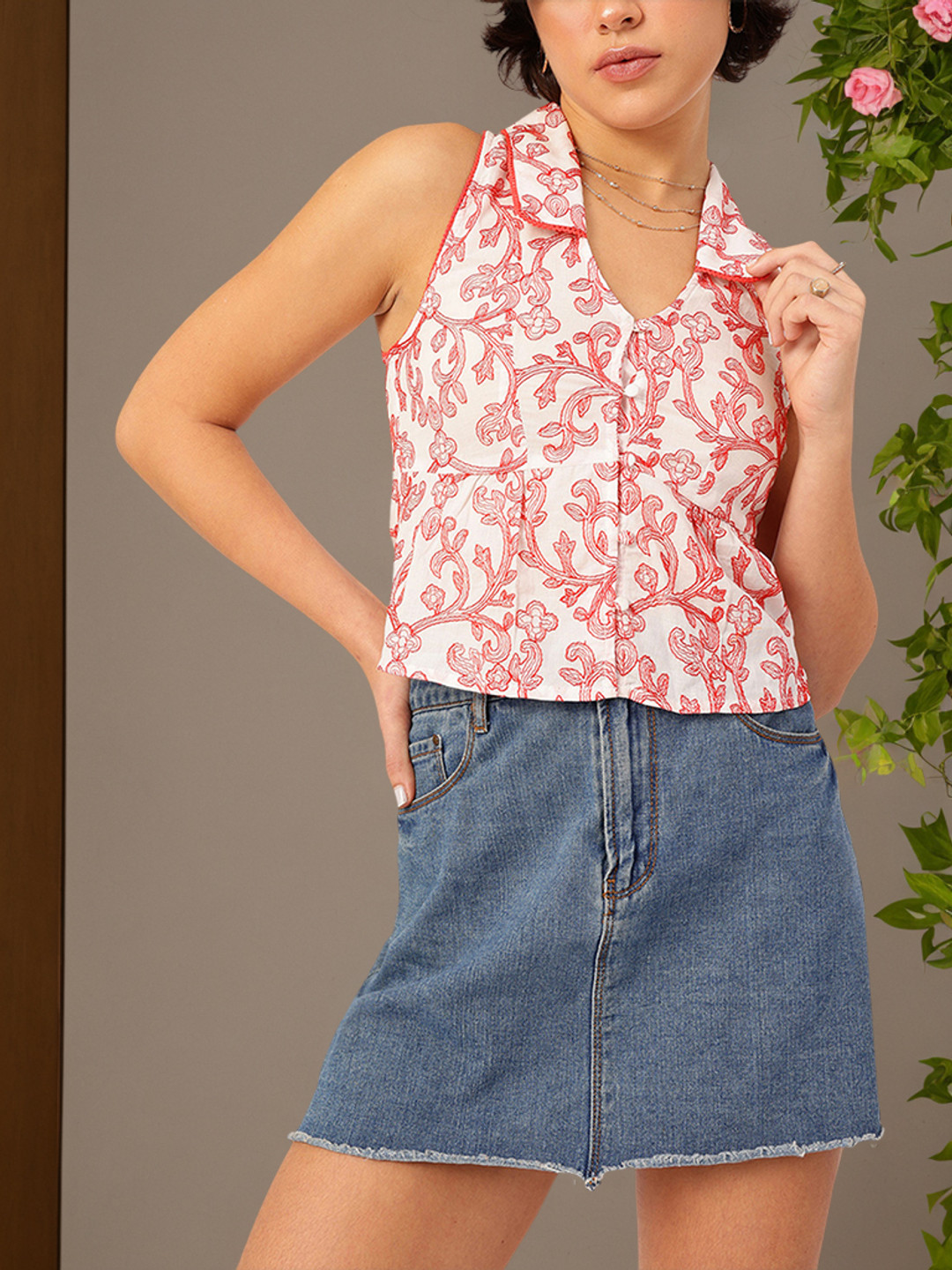 DressBerry Embroidered Button-Up Top