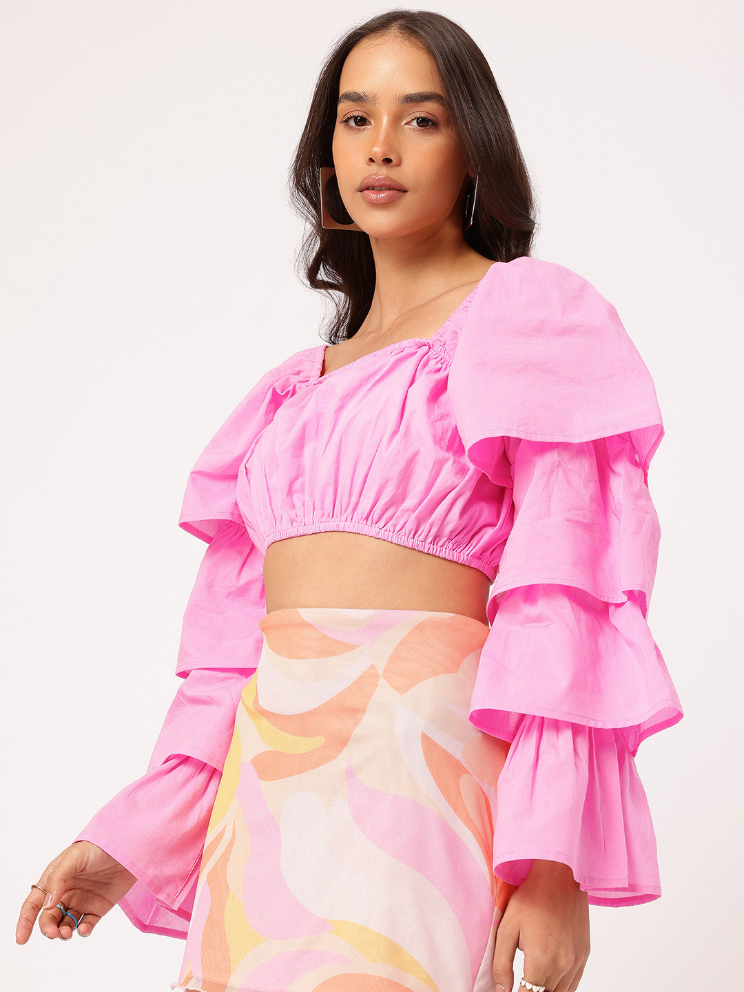 DressBerry Layered Bell Sleeves Crop Top