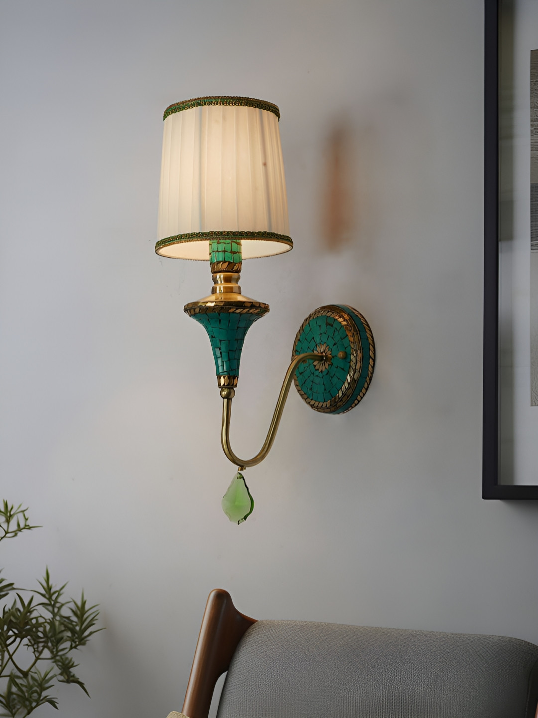 Fos Lighting Green & White Single Funnel Textured Contemporary Frustum Shaped Wall Lamp