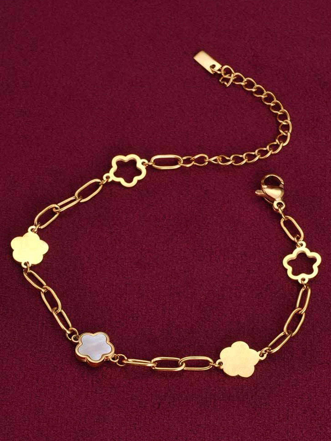 PALMONAS Gold-Plated Waterproof Anti-Tarnish Lucky Four-Leaf Clover Wraparound Bracelet