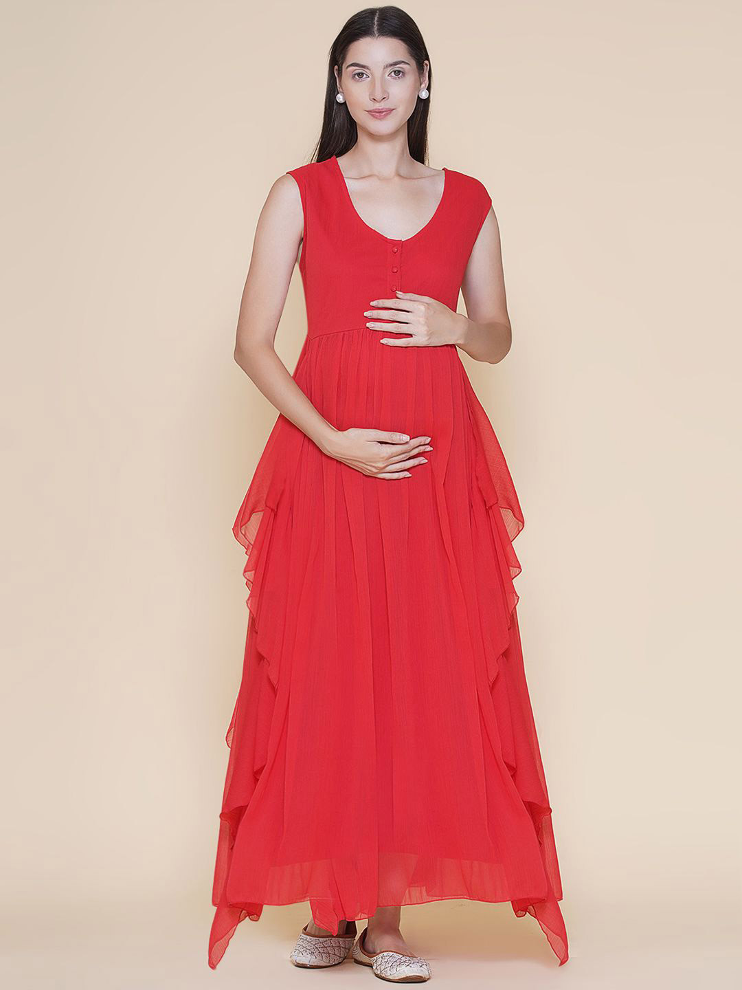 Mine4Nine Women Maternity A-Line Maxi Dress