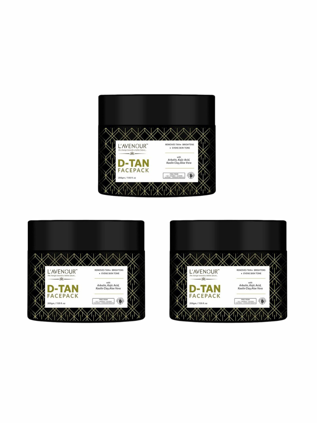 L'AVENOUR Set Of 3 D-Tan Face Pack For Tan Removal With Aloe Vera - 200 g Each