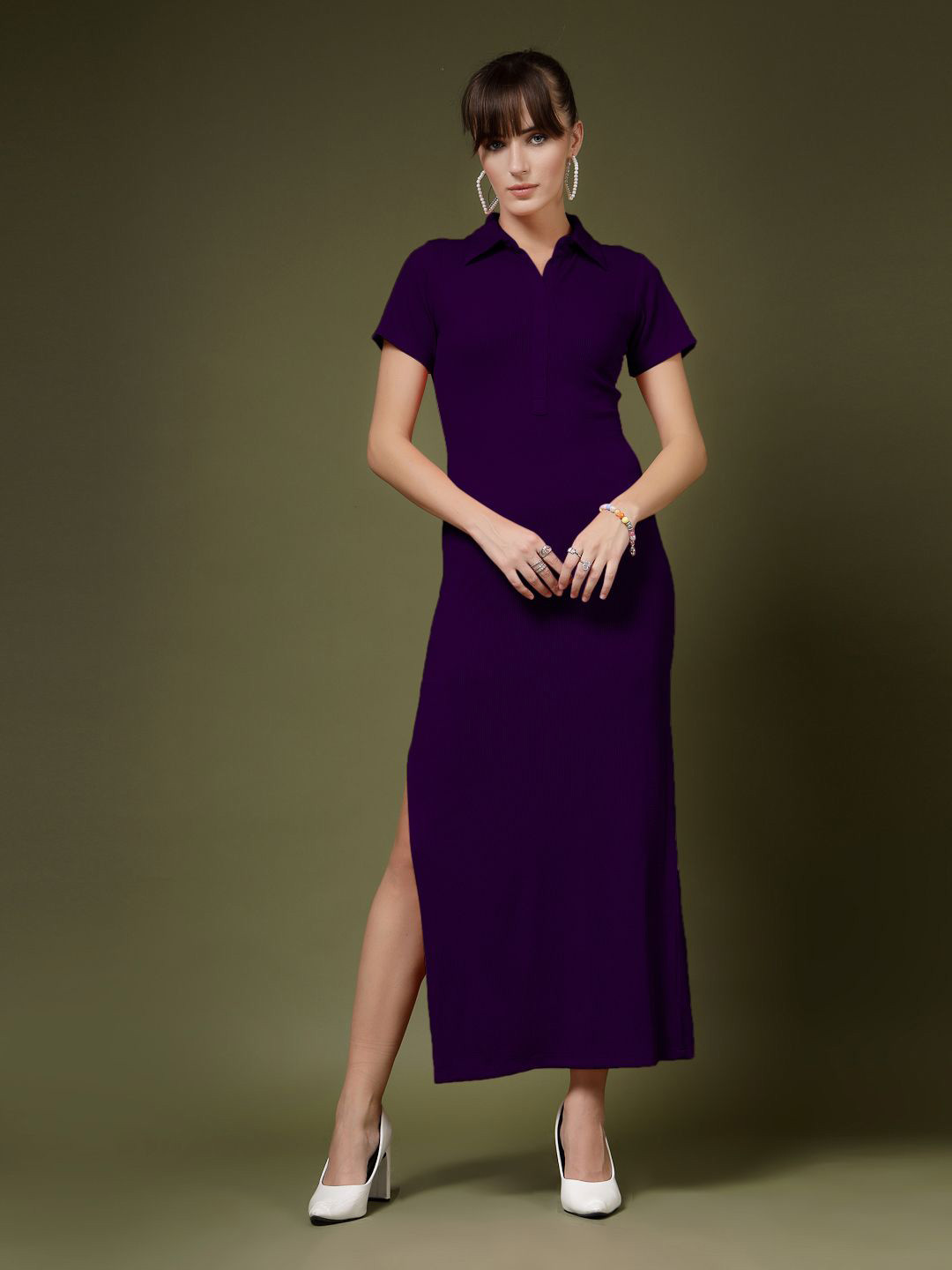 Oomph! Women Side Slits Bodycon Midi Dress