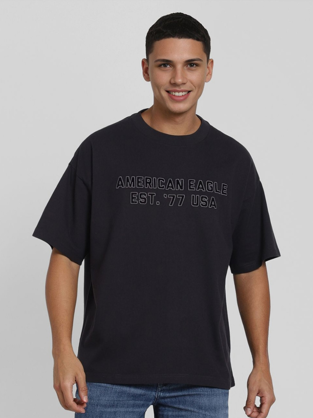 AMERICAN EAGLE OUTFITTERS Men Typography Embroidered Oversized T-shirt