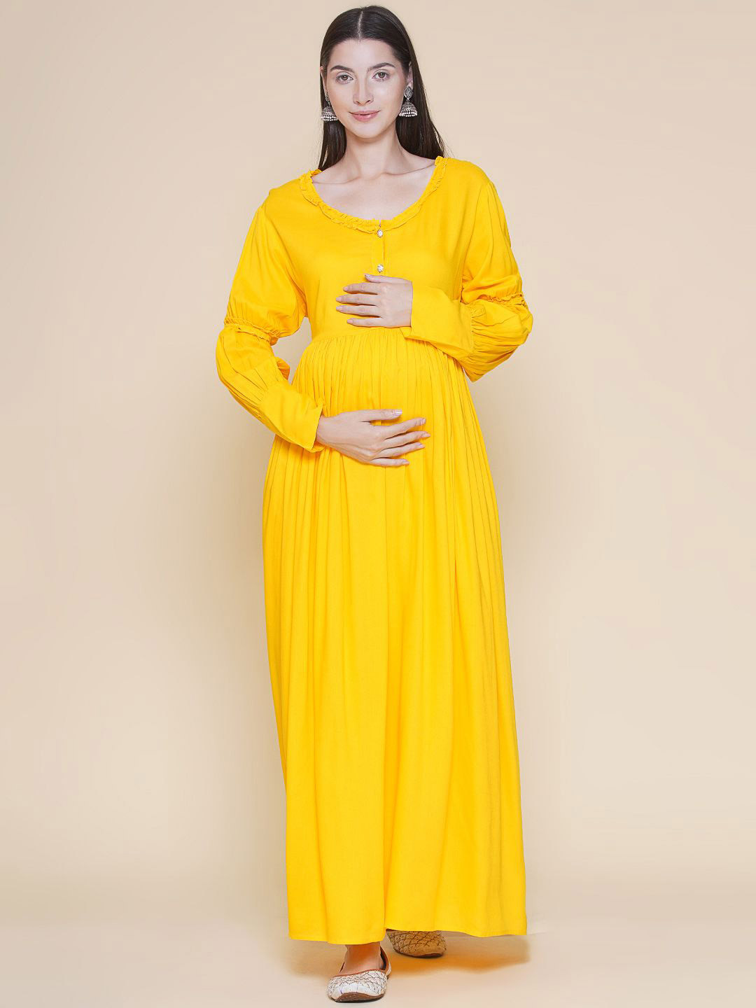 Mine4Nine Round Neck Maternity Maxi Dress