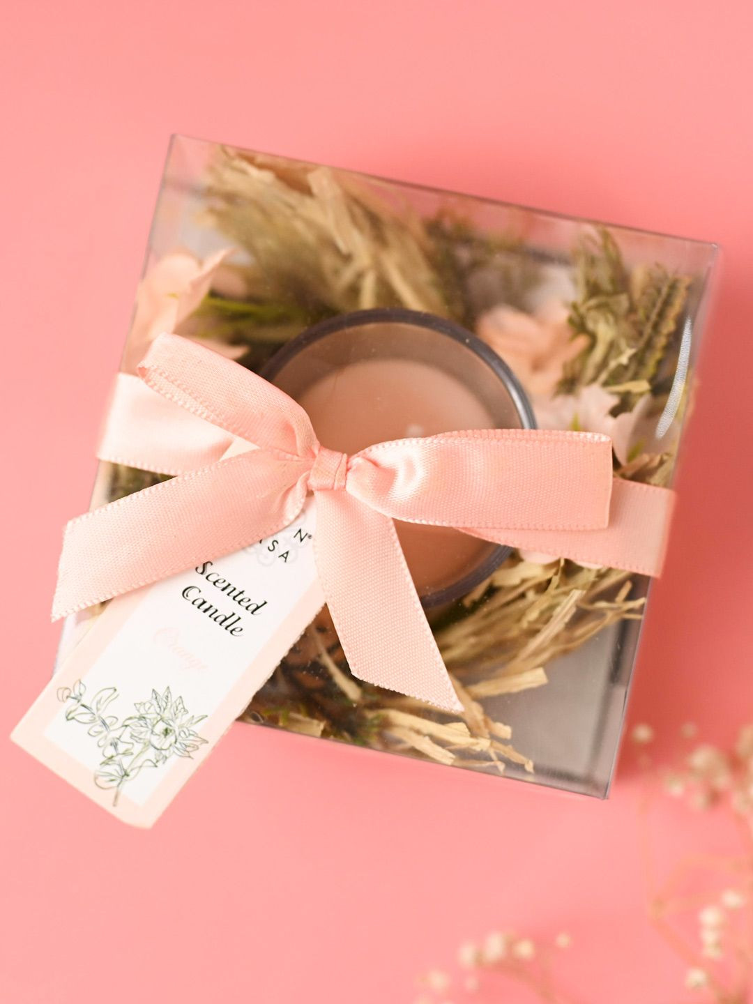 MARKET99 Floral Candle with Matte finish 1 Wick Orange Solid Geometric Regular Jar Candles