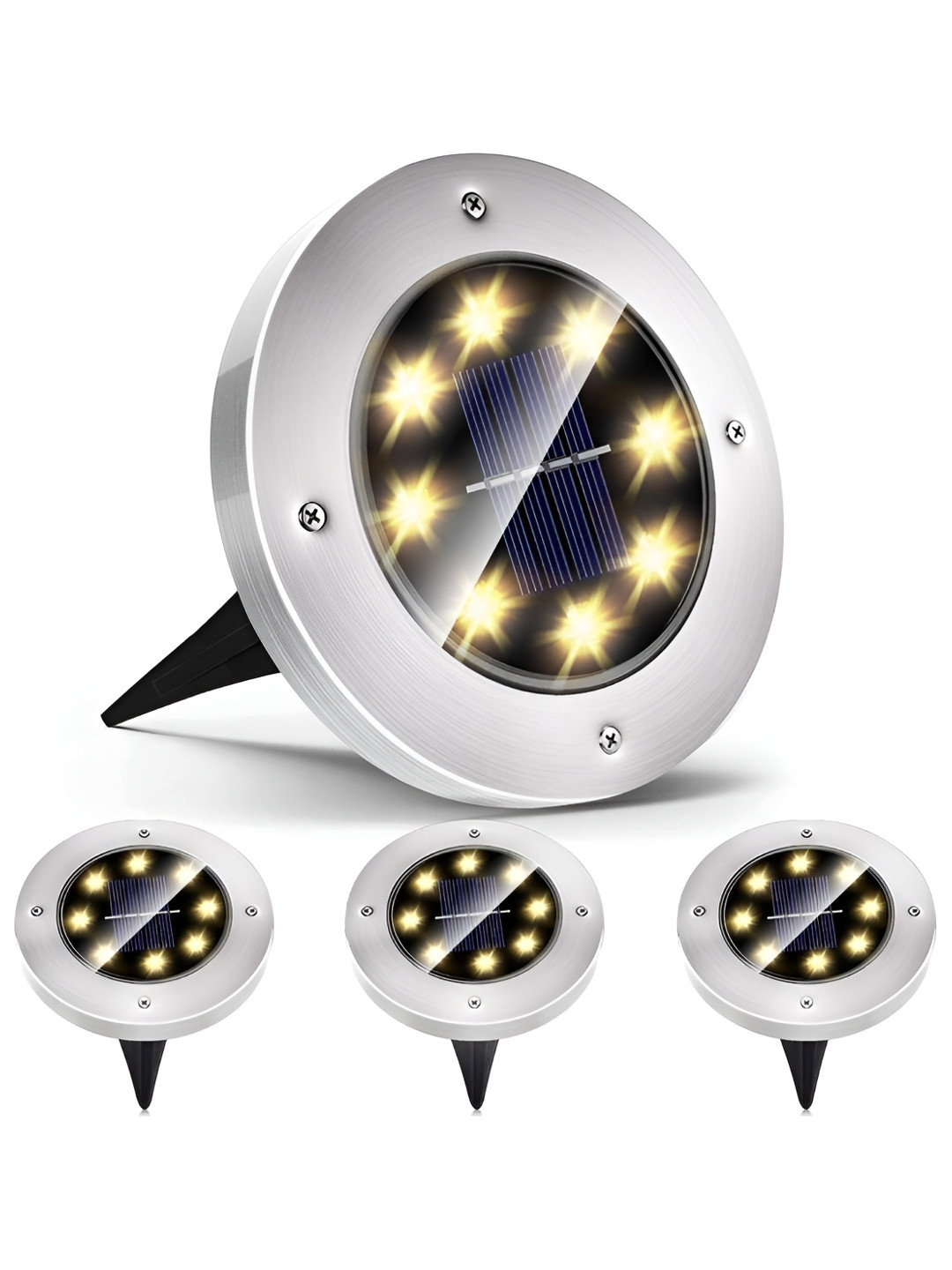 LITVERSE White & Black 4 Pieces Waterproof Outdoor Solar Ground Lights