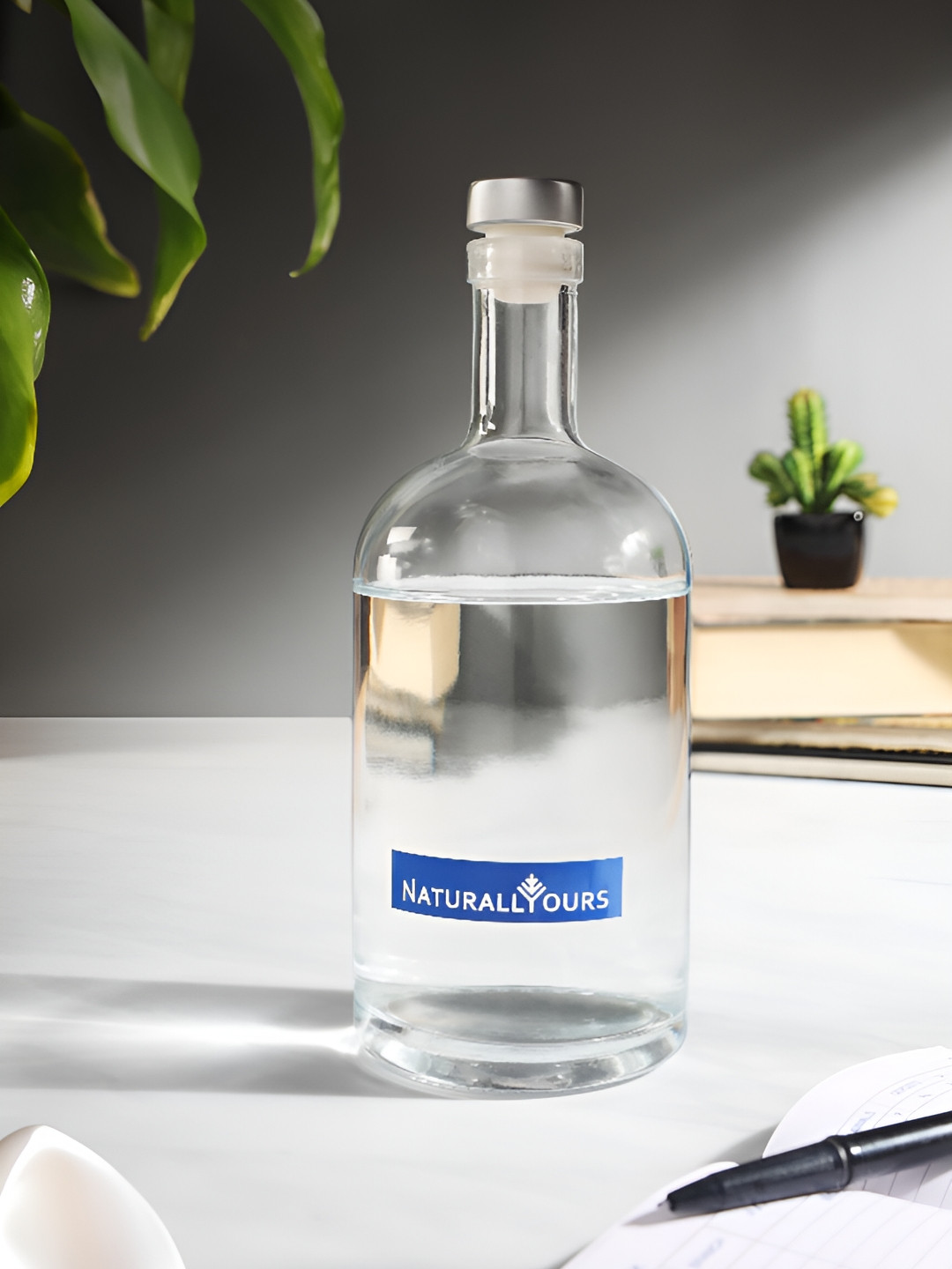 NATURALLY YOURS Transparent Solid Glass Spill Proof Water Bottle - 1L