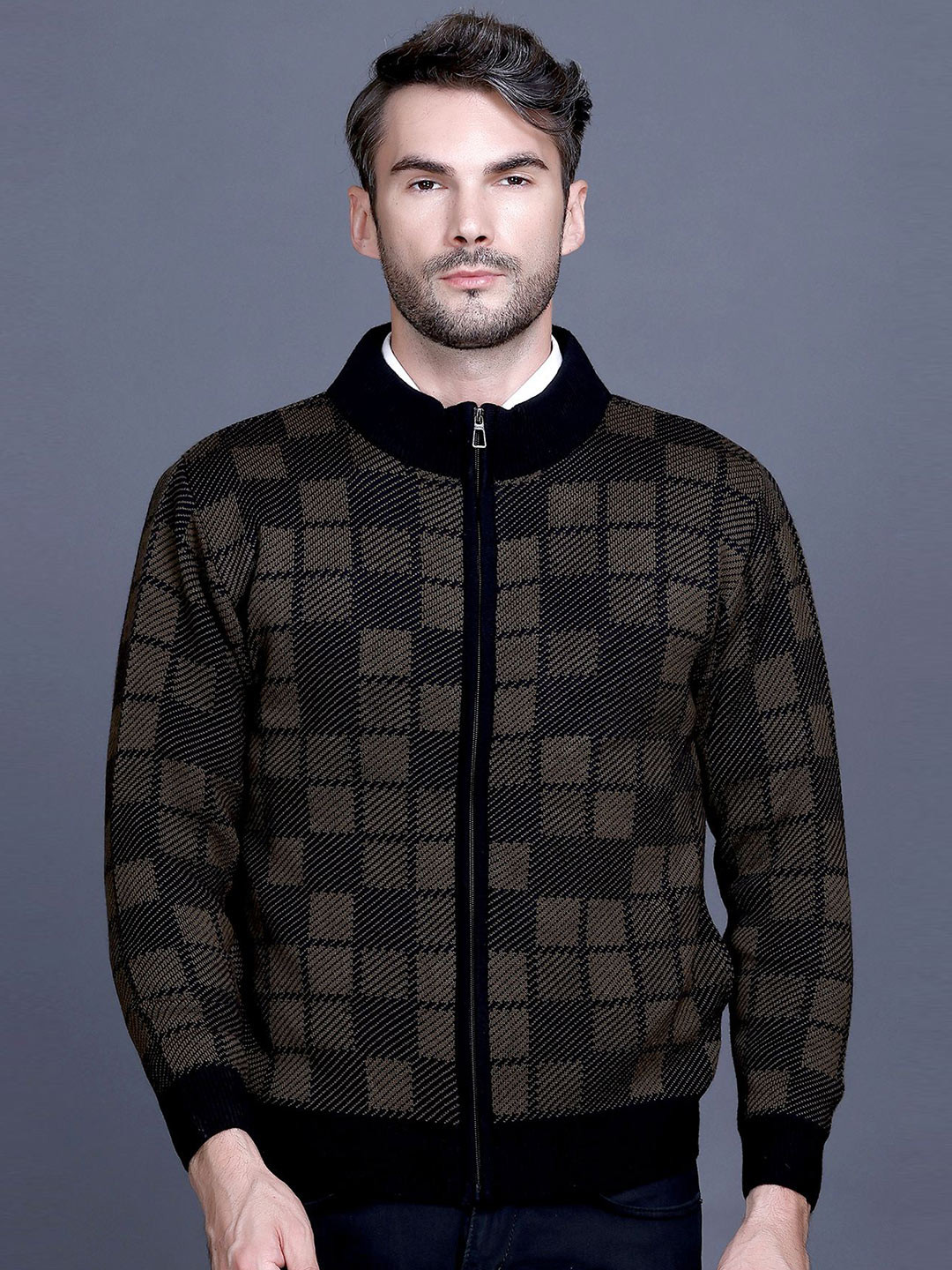 GODFREY Men Turtle Neck Full Zipper Winter Sweater