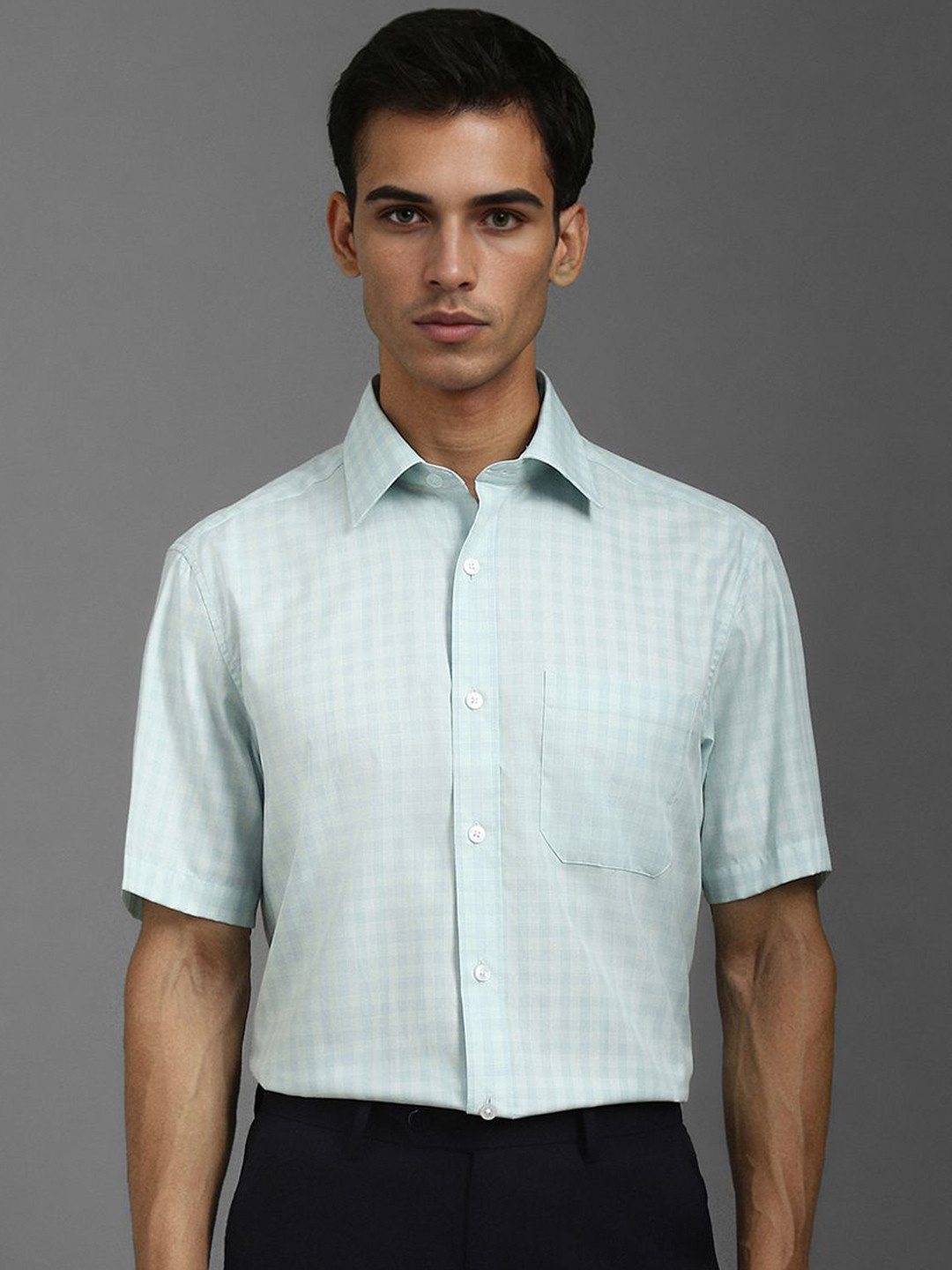 Louis Philippe Men's Pure Cotton Classic Fit Micro-Checked Formal Shirt